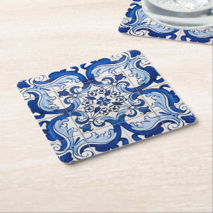 Dessous-de-verre Carré En Papier Motif portugais de tuiles vernissées Azulejo