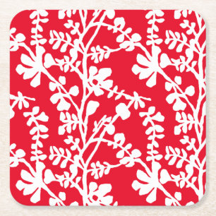 Dessous-de-verre Carré En Papier Motif répété Floral Rouge Et Blanc