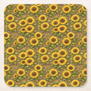 Dessous-de-verre Carré En Papier Motif répétitif sans couture de tournesol ensoleil