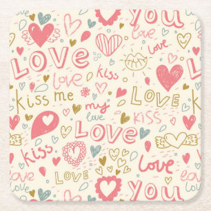 Dessous-de-verre Carré En Papier Motif romantique avec des coeurs et des lèvres
