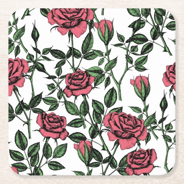 Dessous-de-verre Carré En Papier motif rose (Devant)