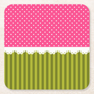 Dessous-de-verre Carré En Papier Motif rose mignon de rayures de vert de point de