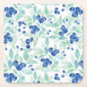 Dessous-de-verre Carré En Papier Motif rustique d'été de baie de myrtille de mili