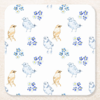 Dessous-de-verre Carré En Papier Motif sans couture de fleurs et d'oiseaux pastel m