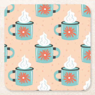 Dessous-de-verre Carré En Papier Motif sans couture de tasse bleu clair.