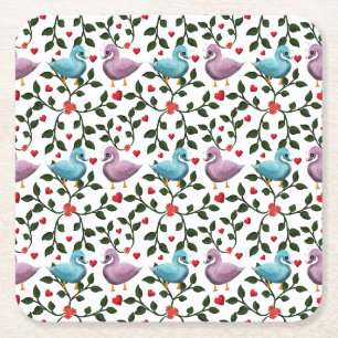 Dessous-de-verre Carré En Papier Motif sans couture d'oiseaux d'amour mignons Roman