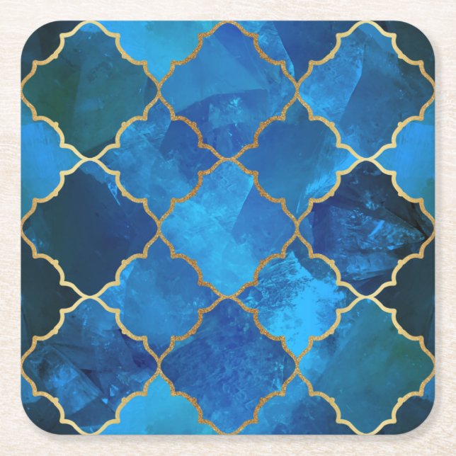 Dessous-de-verre Carré En Papier Motif Sapphire Gemstone & Gold Marocain Carrelage (Devant)