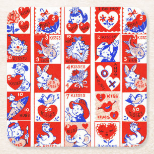 Dessous-de-verre Carré En Papier Motif timbre de la Saint-Valentin vintage des anné