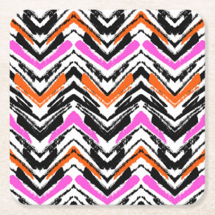 Dessous-de-verre Carré En Papier Motif tiré par la main noir, orange, et rose de