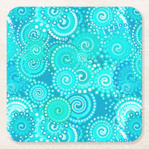 Dessous-de-verre Carré En Papier Motif tourbillon fractal, teintes turquoise