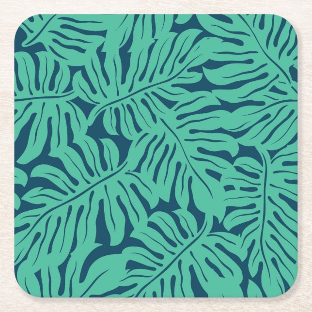Dessous-de-verre Carré En Papier Motif tropical de feuille de Monstera (Devant)