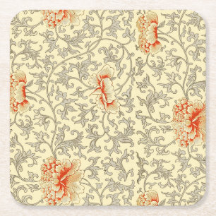 Dessous-de-verre Carré En Papier Motif vintage d'Owen Jones : Corail Floral Gris