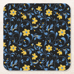 Dessous-de-verre Carré En Papier Motifs d'art populaire floral ukrainien.