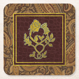 Dessous-de-verre Carré En Papier Motifs de chardon Rose or Paisley et cuir