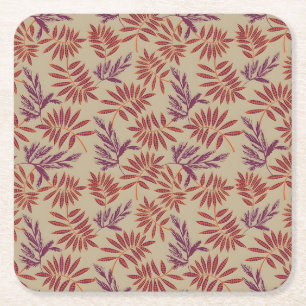 Dessous-de-verre Carré En Papier Motifs de feuilles rouges et violettes vives sur f