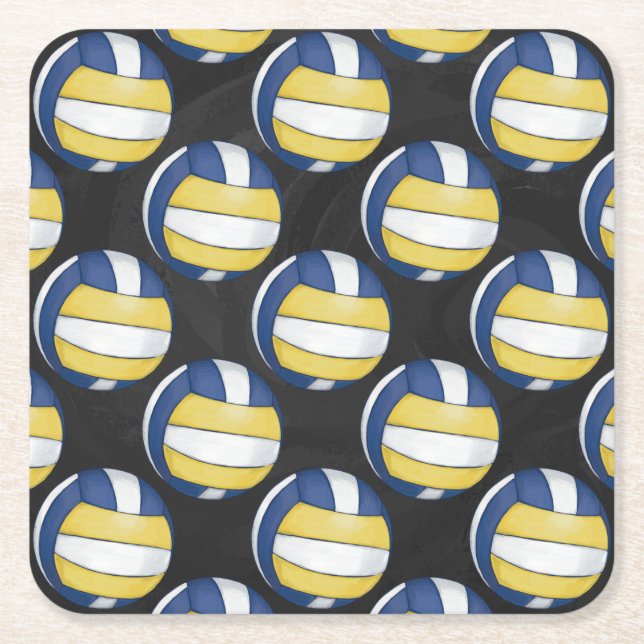 Dessous-de-verre Carré En Papier Motifs de volley-ball bleu et jaune (Devant)