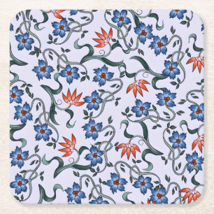 Dessous-de-verre Carré En Papier Motifs floraux bleus vibrants avec des vignes vert