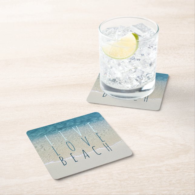 Dessous-de-verre Carré En Papier Motivationnelle Turquoise Bleu Océan Surf Vagues P (En situation)