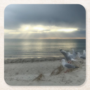 Dessous-de-verre Carré En Papier Mouettes à la plage - Beaux Dessous de verre photo