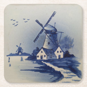 Dessous-de-verre Carré En Papier Moulin à vent bleu blanc Delft vintage