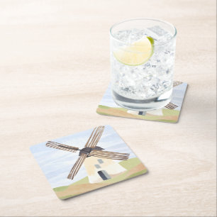 Dessous-de-verre Carré En Papier Moulin à vent de campagne rustique   Peinture aqua