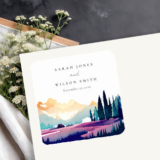 Dessous-de-verre Carré En Papier Mountain Country Lilac Fields Mariage paysager
