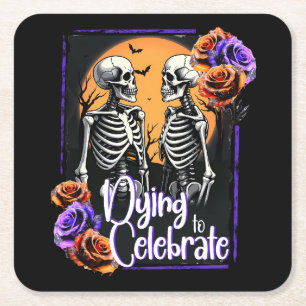 Dessous-de-verre Carré En Papier Mourir pour célébrer, Halloween squelette lune de 