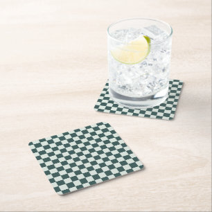 Dessous-de-verre Carré En Papier Mousse verte forestière motif damier