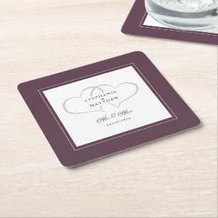 Dessous-de-verre Carré En Papier Mr & Mrs Purple Elegant Hearts Mariage Chic Party