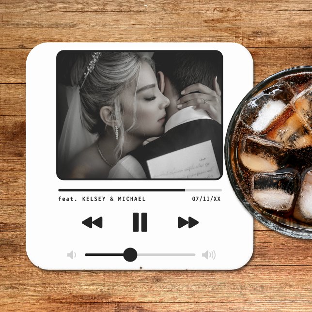 Dessous-de-verre Carré En Papier Musique MP3 Lecteur Mariage blanc (Music MP3 Player Wedding White Square Paper Coaster
)