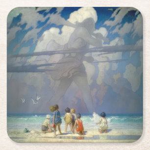 Dessous-de-verre Carré En Papier N.C. Wyeth Le Géant 1923 Illustration Vintage