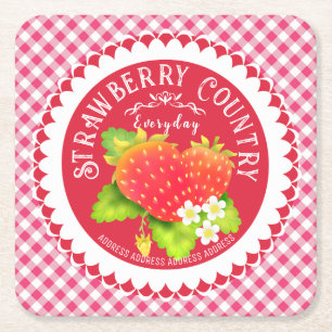 Dessous-de-verre Carré En Papier Nappe de dentelle rouge à gingham fraise