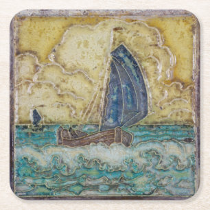 Dessous-de-verre Carré En Papier Nautique à thème Motif Voilier Océan Art Vintag