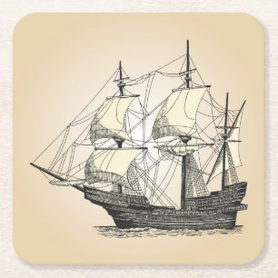 Dessous-de-verre Carré En Papier Navire à voile pirate