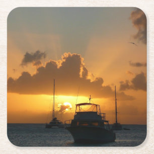Dessous-de-verre Carré En Papier Navires et Sunset Tropical Seascape