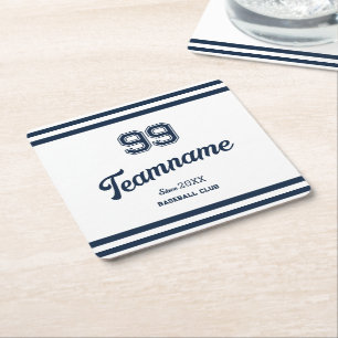 Dessous-de-verre Carré En Papier Navy Baseball Club Custom Player Numéro et nom d'é