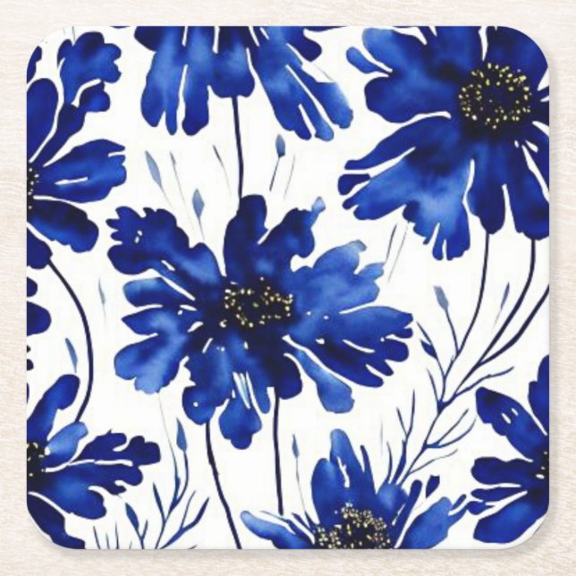 Dessous-de-verre Carré En Papier Navy blue flower pattern (Devant)