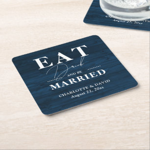 Dessous-de-verre Carré En Papier Navy Blue Rustic Mange Boire et être marié Mariage