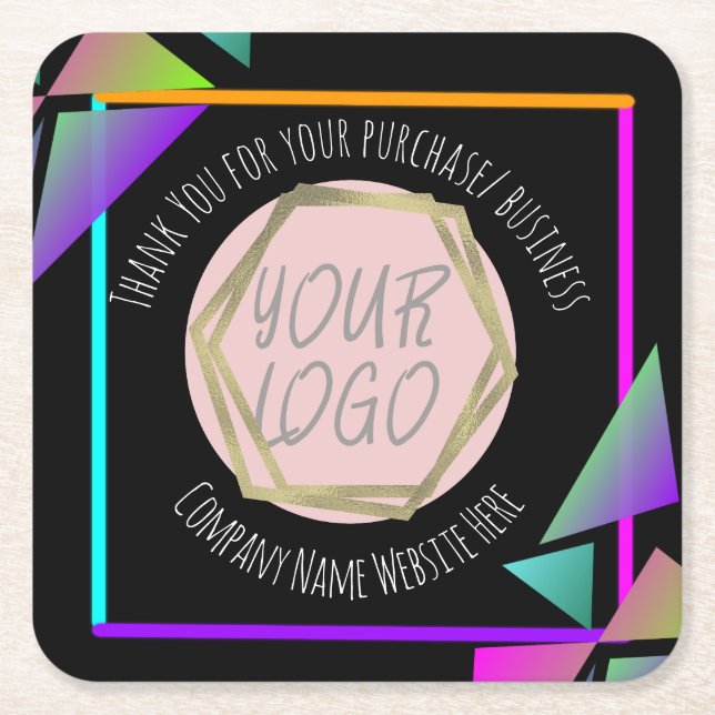 Dessous-de-verre Carré En Papier Neon Bar Restaurant Entreprise Logo d'affaires (Devant)