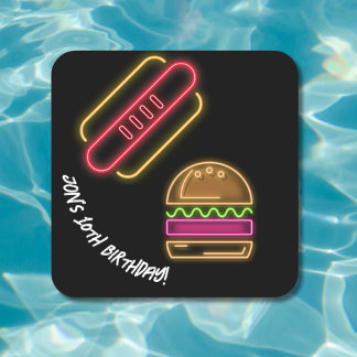 Dessous-de-verre Carré En Papier Neon Fast Food Monogramme Nom Vibrant