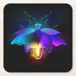 Dessous-de-verre Carré En Papier Neon Firefly sur noir