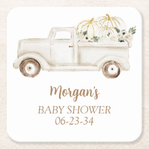 Dessous-de-verre Carré En Papier Neutral Beige Little Pumpkin Mignon Baby Shower