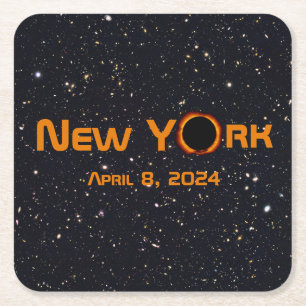 Dessous-de-verre Carré En Papier New York 2024 Éclipse solaire totale