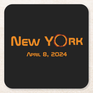 Dessous-de-verre Carré En Papier New York 2024 Éclipse solaire totale