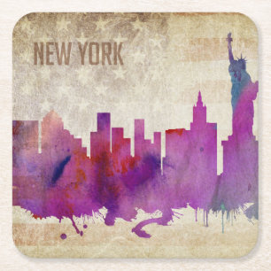 Dessous-de-verre Carré En Papier New York City, horizon de ville d'aquarelle de NY