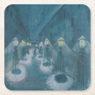Dessous-de-verre Carré En Papier Night Street (Street By Night) (1922) Walter Grama