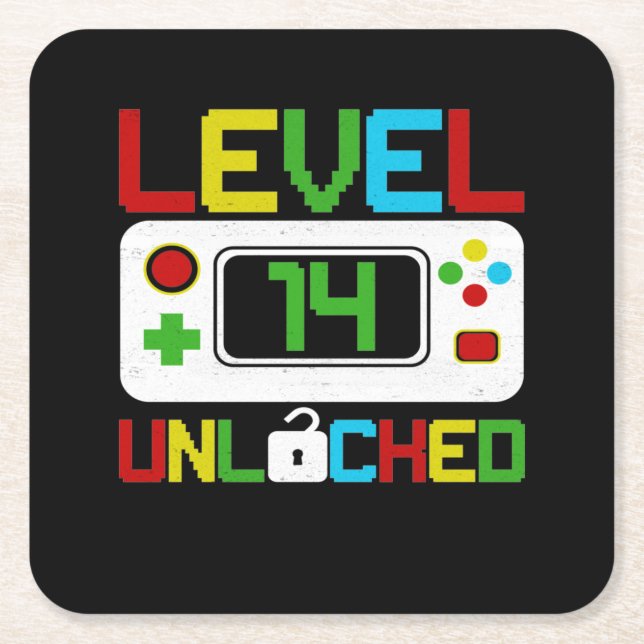 Dessous-de-verre Carré En Papier Niveau 14 Jeu vidéo déverrouillé 10e anniversaire  (Devant)