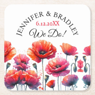Dessous-de-verre Carré En Papier Noces Fleurales de Coquelicots Rouges