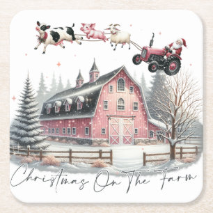 Dessous-de-verre Carré En Papier Noël à la ferme, Joyeux Noël