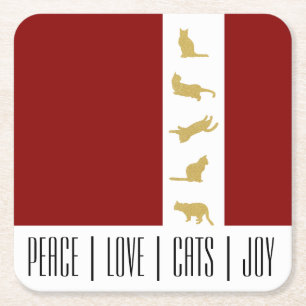 Dessous-de-verre Carré En Papier Noël Amour Chat Rouge Blanc Or Moderne